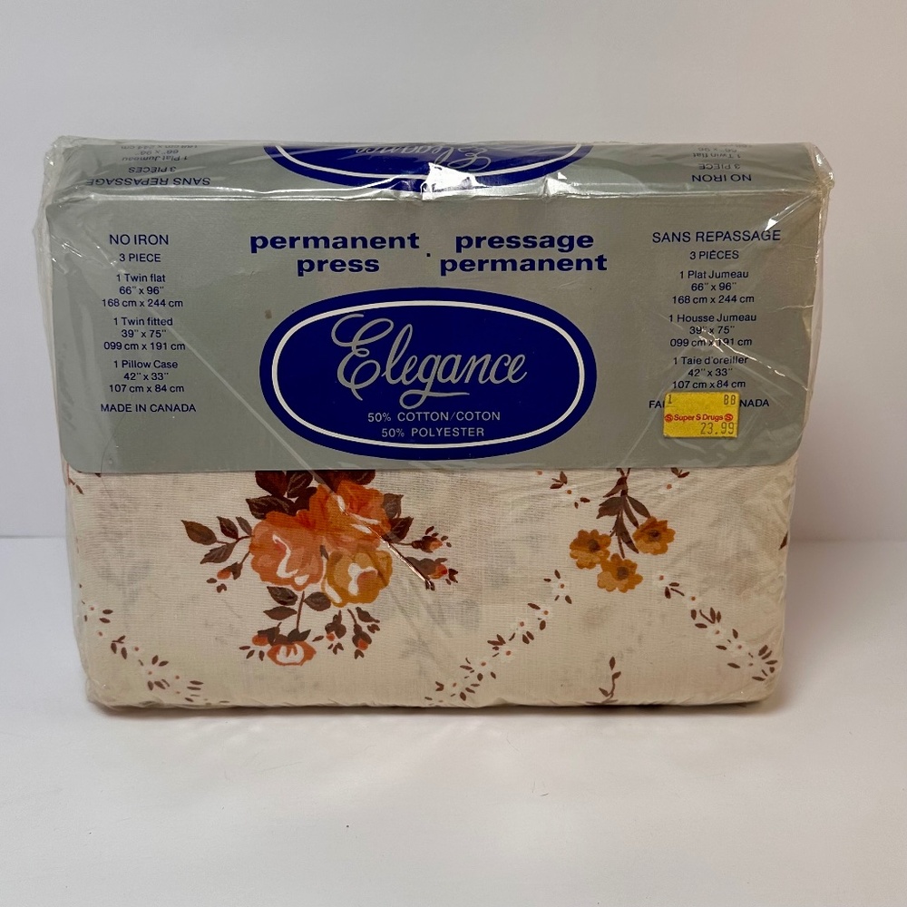 Vintage Elegance Permanent Press Sheet Set – Twin – 3-Piece – Made in Canada NIP